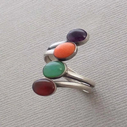 American Indian Retro Marcasite Ring Coral Garnet Amethyst Emerald Ring