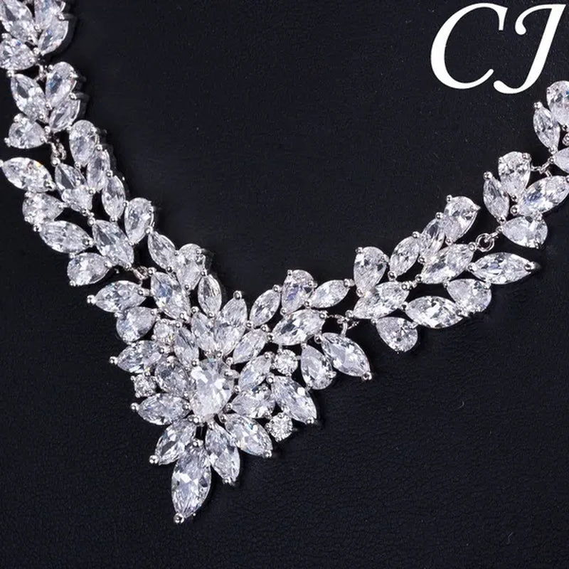 CANDICE White Gold Plated Marquise Red Zirconia Stone Necklace Earrings Sets for Wedding Luxury Party CZ Jewelry Set