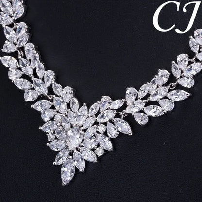 CANDICE White Gold Plated Marquise Red Zirconia Stone Necklace Earrings Sets for Wedding Luxury Party CZ Jewelry Set