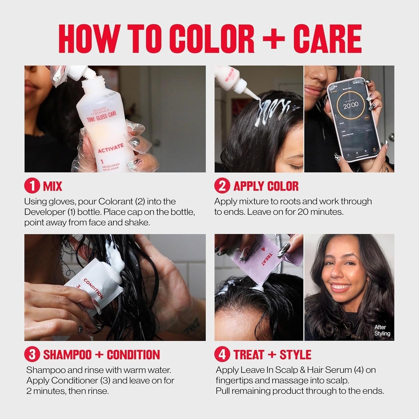 Colorsilk Tone + Gloss + Care Demi Permanent Hair Color, Dye Kit with Leave-In Scalp and Haircare Serum, 2X Shinier, 4X Stronger, 1 Black, 4.5 Fl Oz