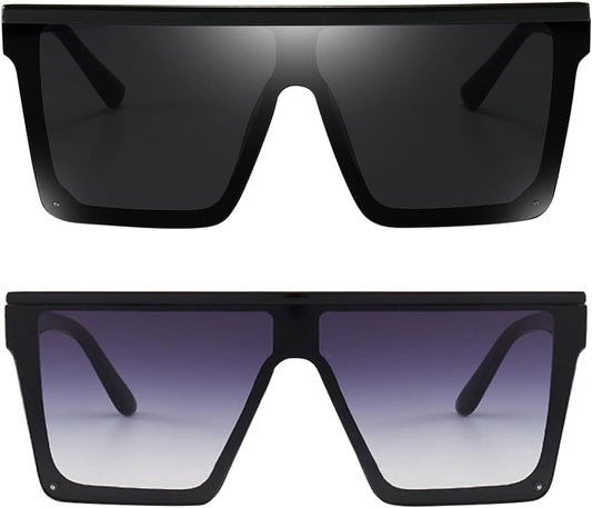 Square Oversized Sunglasses for Women Men Fashion Flat Top Big Black Frame Shades