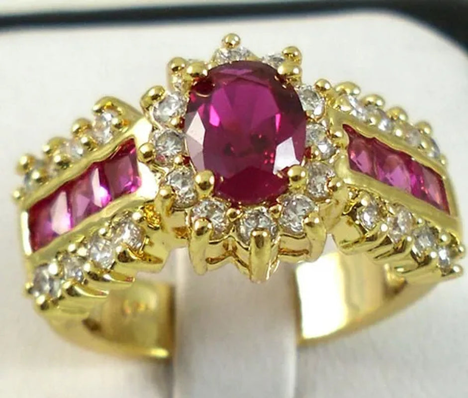 Fashion Jewelry 18k Yellow Gold Filled Ruby Oval Cut Ring