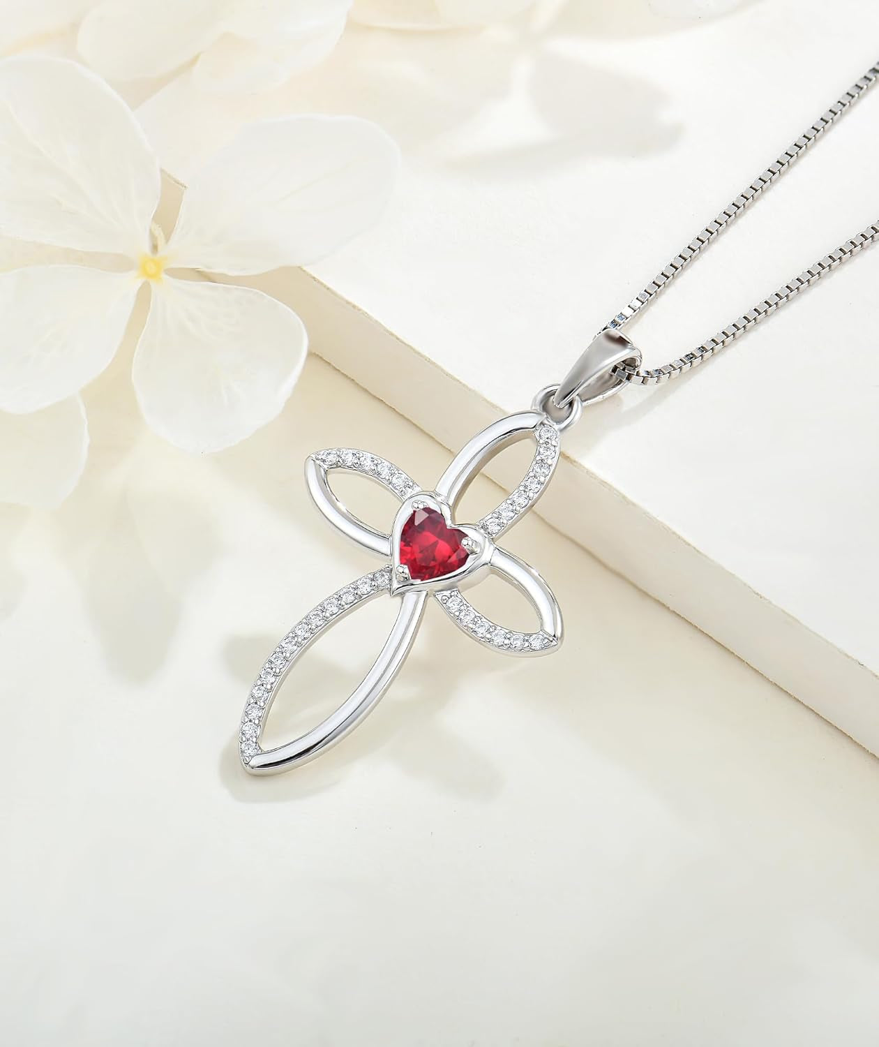 Celtic Knot Cross Necklace Sterling Silver Crucifix Pendant Heart Birthstone Religious Jewelry for Women
