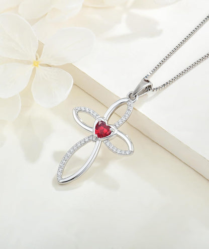 Celtic Knot Cross Necklace Sterling Silver Crucifix Pendant Heart Birthstone Religious Jewelry for Women