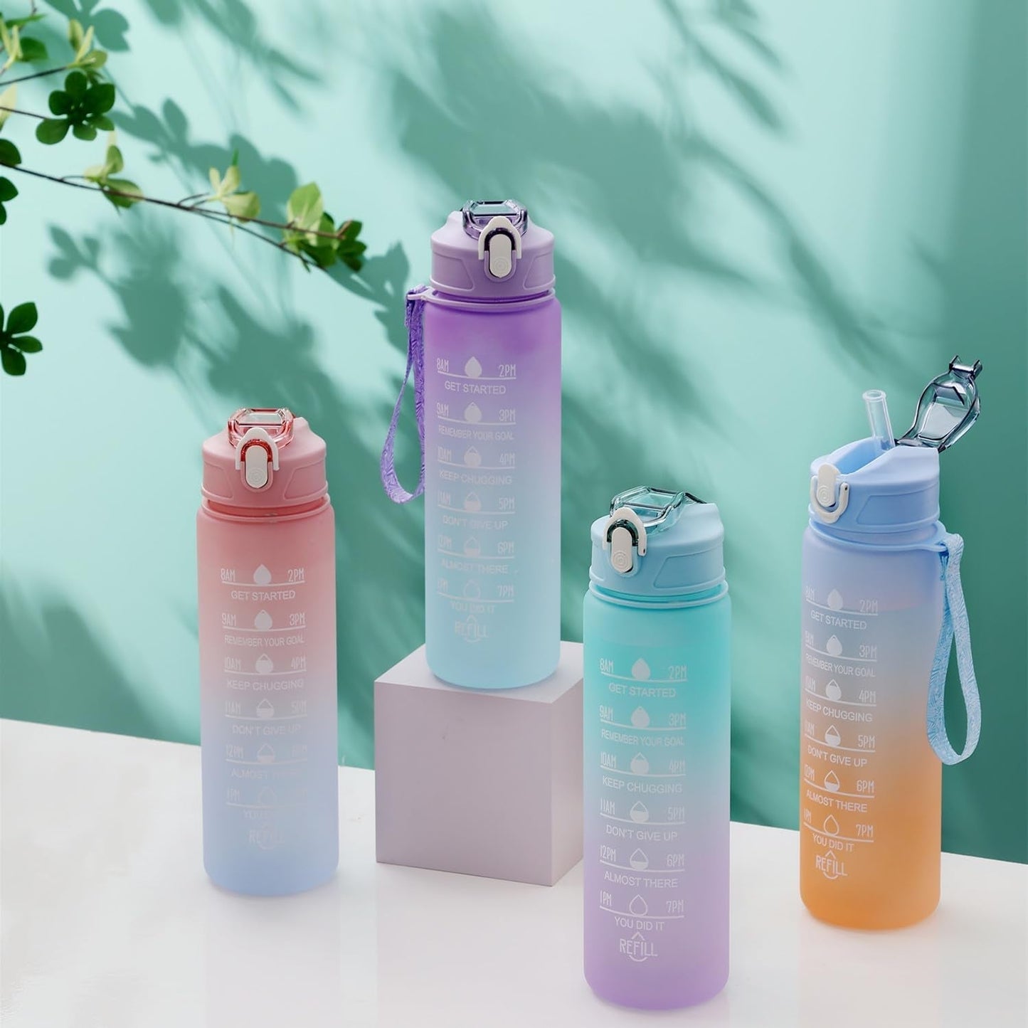 24 Oz Water Bottle with Times to Drink and Straw, Motivational Drinking Water Bottles with Carrying Strap, Leakproof BPA & Toxic Free, Ensure You Drink Enough Water for Fitness(Purple)