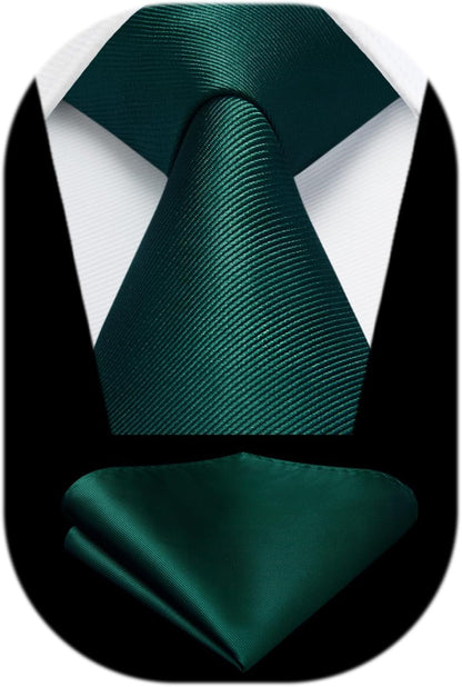 Mens Ties Solid Color Ties for Men Formal Necktie with Pocket Square Set Satin Silk Neck Tie Handkerchiefs Set