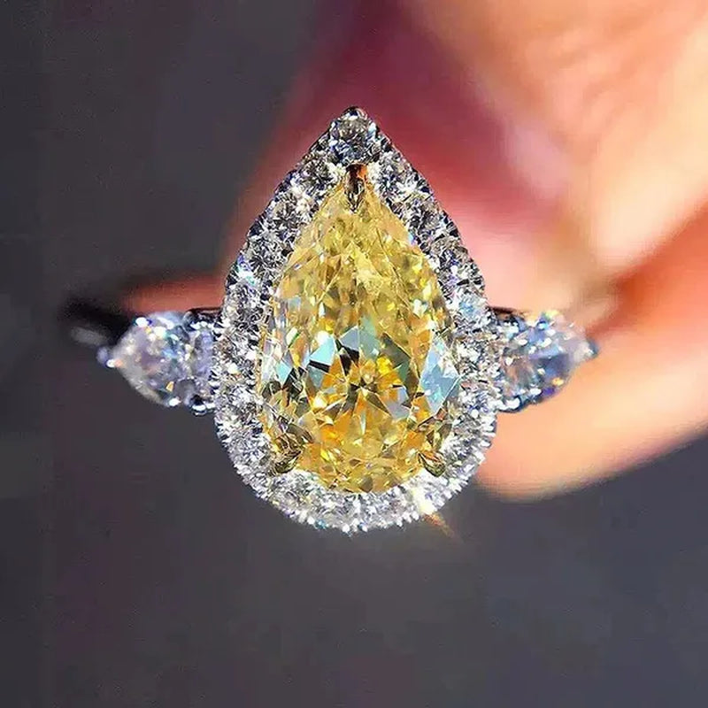 Women Fashion Silver Plated Teardrop Citrine Lab Diamond Wedding Engagement Ring for Women Natural Gemstones Jewelry Ring Size 6-10 - WORLD TIME VISITS