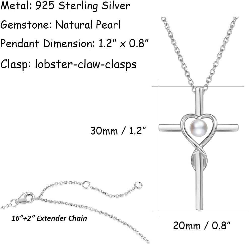 Birthstone Cross Necklace for Women Birthstone Necklace Heart Infinity Cross Pendant Necklace Fine Jewelry Christmas Valentines Day Gifts Birthday Holiday Gifts for Her, 16"+2" Inches