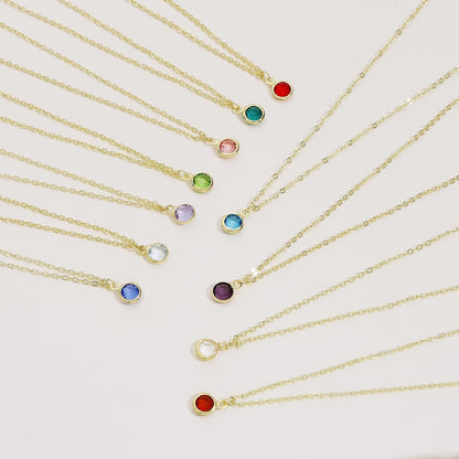 18K Gold Plated Dainty Birthstone Pendant Necklace Personalized Minimalist Simulated Diamond Cubic Zirconia Birthstone Charm Everyday Necklaces Simple Birthday Gift Daily Jewelry for Women