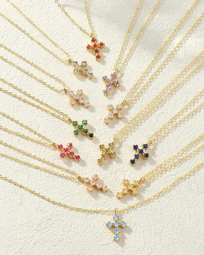 Cross Necklace for Women – 14K Gold Plated Dainty Diamond Necklaces Birthday Gift for Mothers Cubic Zirconia Faith Jewelry, First Communion, Birthstone Necklaces