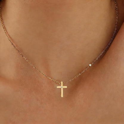 Cross Necklace for Women, Dainty Cute Small 18K Gold Plated Cross Necklace, Trendy Charm Stainless Steel Cubic Zirconia Cross Necklace, Gold Jewelry Gifts for Women(Valentines Day Gifts for Her) - WORLD TIME VISITS