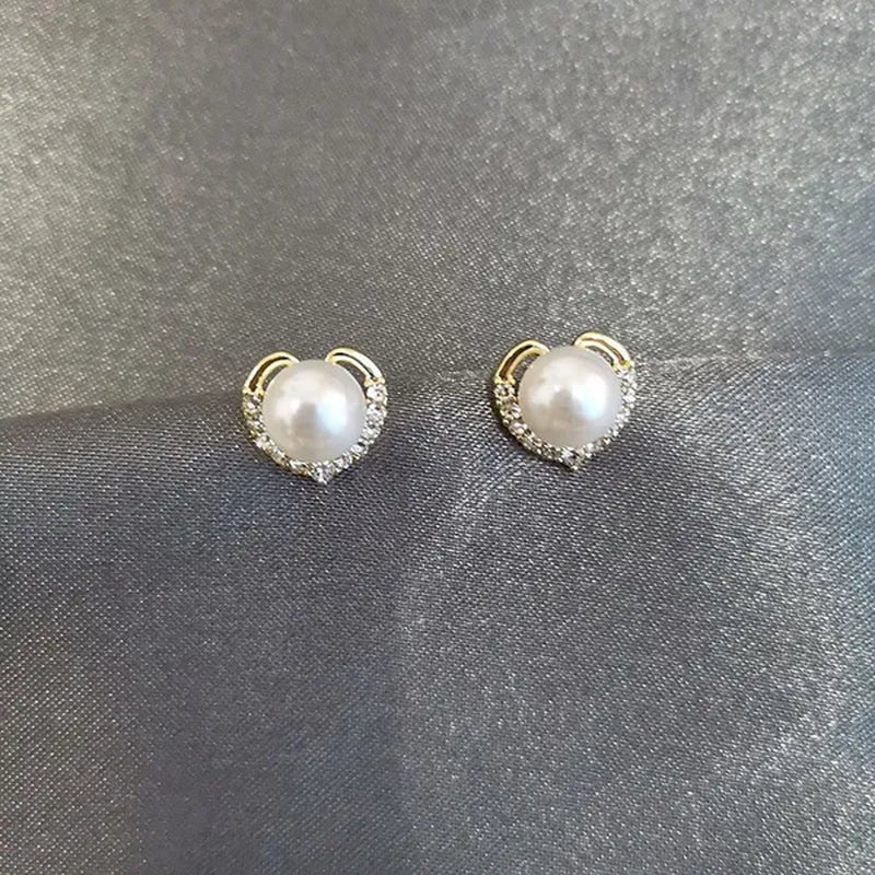 2021 Trendy Fashion Women'S S925 Silver Exquisite Pearl Heart-Shaped Diamond Crystal Earrings Prevent Allergy Jewelry