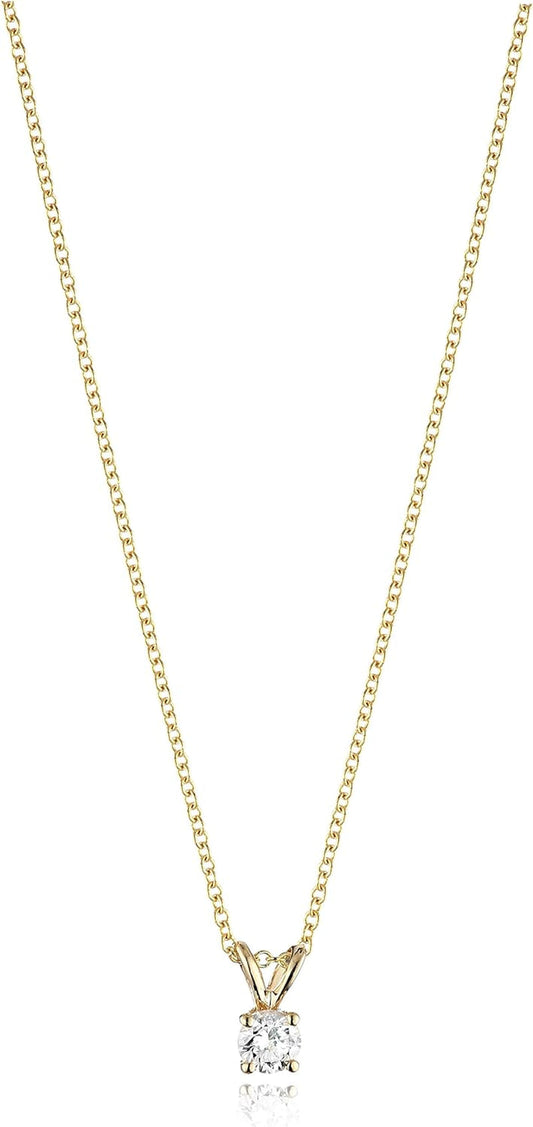 14K Gold Adjustable Prong Set Round-Cut Diamond Pendant