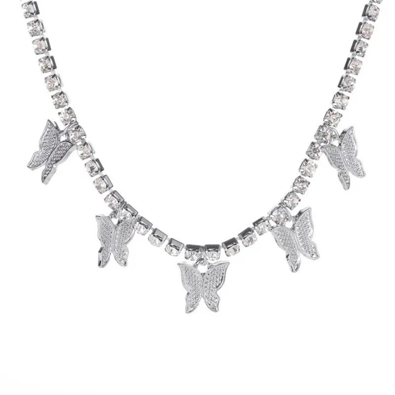 YUNSEABUY Little Butterfly Pendant Full Diamond Choker Necklace for Women Girls Jewelry