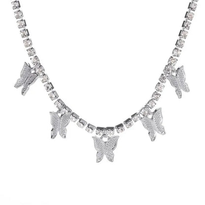 YUNSEABUY Little Butterfly Pendant Full Diamond Choker Necklace for Women Girls Jewelry