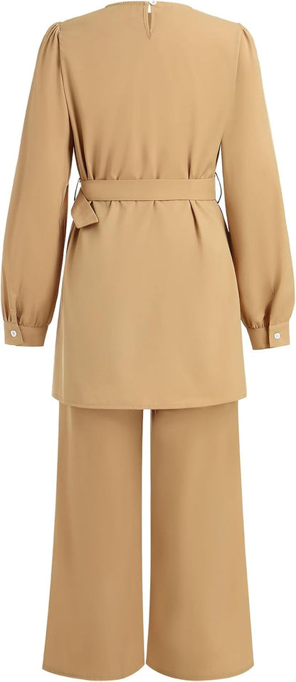 Abayas Dress for Women Muslim Long Sleeve Loose Top Pants 2 Pcs Dubai Islamic Muslim Women Matching Sets