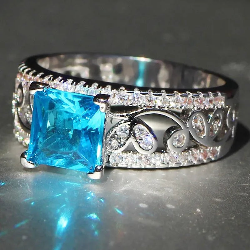 Elegant Silver Yellow Diamond Birthstone Gemstones Engagement Wedding Anniversary Ring Size 6 7 8 9 10