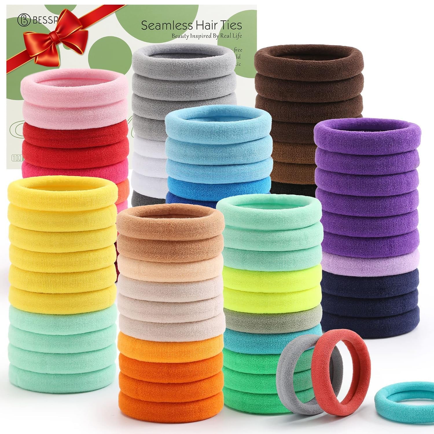 100PCS Elastic Hair Ties, Seamless Hair Band, Ponytail Holder No Crease Damage, Cotton Bands, Hair Scrunchies for Thick Thin Hair, Hair Accessories for Women - WORLD TIME VISITS