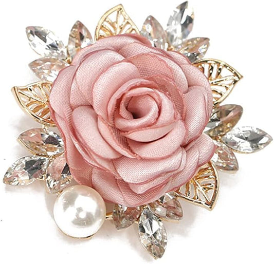 Elegant Rose Flower Brooch Pin for Women Men Wedding Party Gentleman'S Essentials Handmade Crystal Pearl Fabric Flower Lapel Pin Dress Suit Accessories Boutonniere Ideas