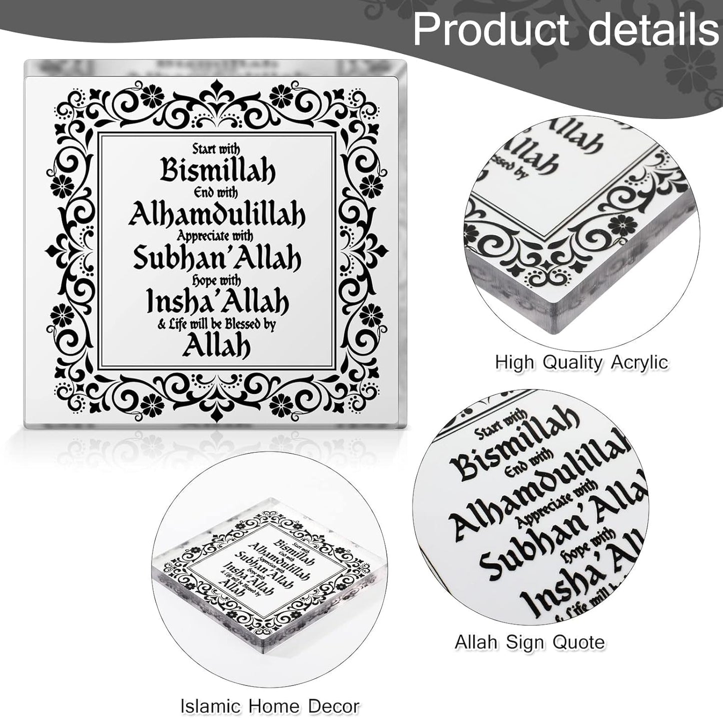 Islamic Acrylic Decor Eid Ramadan Mubarak Table Decor Start and End with Allah Appreciate Hope with Allah Acrylic Sign Desktop Ornament Arabic Ramadan Tree Decoration Birthday Gift(Black)