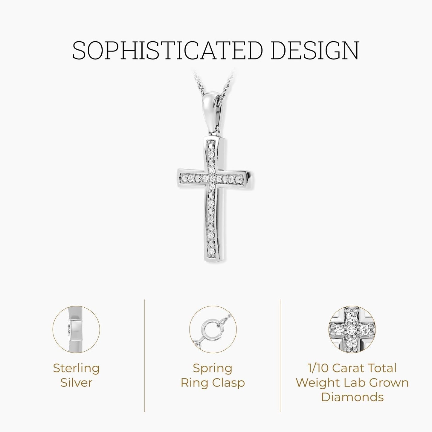 1/10 Ct. T.W. Lab Grown Diamond (SI1 Clarity, F Color) and Sterling Silver Cross Pendant with an 18 Inch Spring Ring Clasp Cable Chain - WORLD TIME VISITS