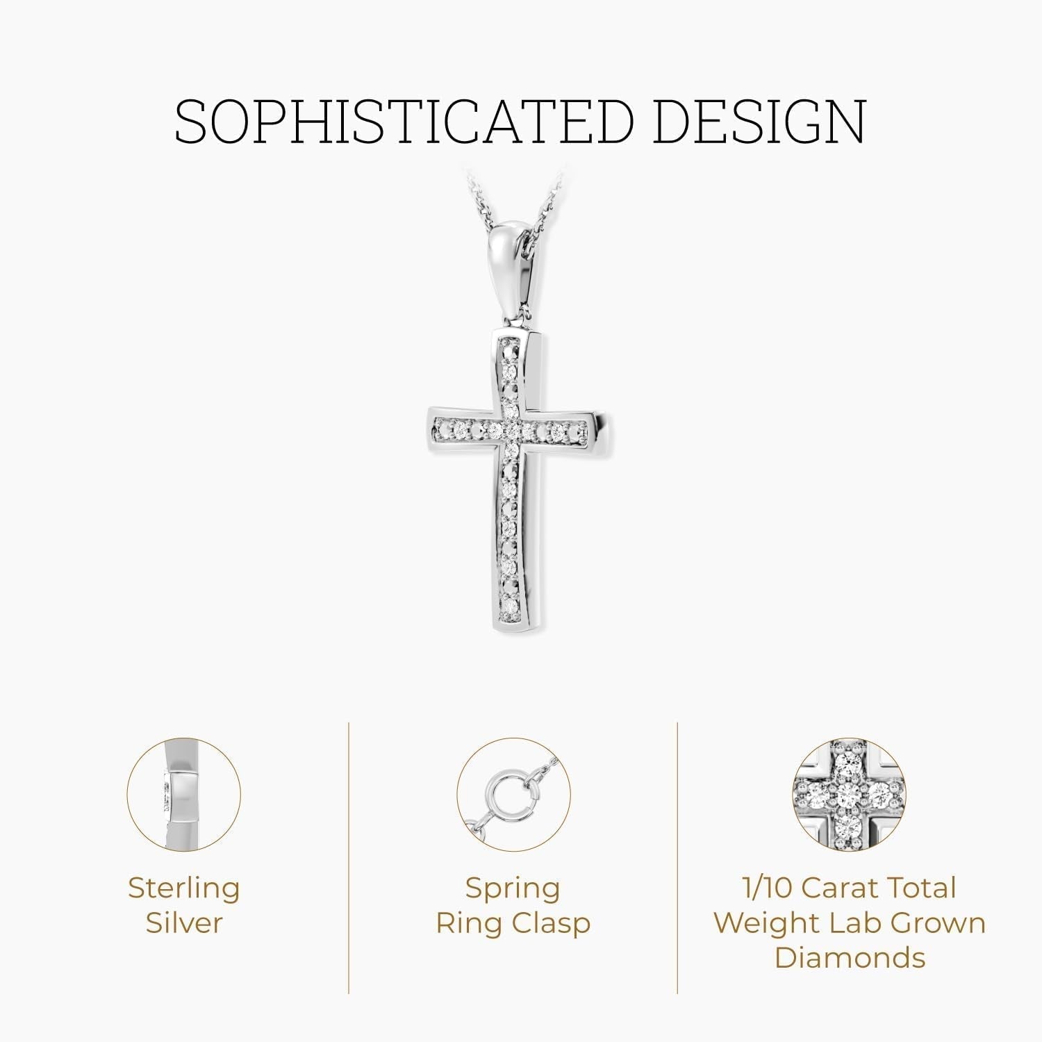 1/10 Ct. T.W. Lab Grown Diamond (SI1 Clarity, F Color) and Sterling Silver Cross Pendant with an 18 Inch Spring Ring Clasp Cable Chain - WORLD TIME VISITS