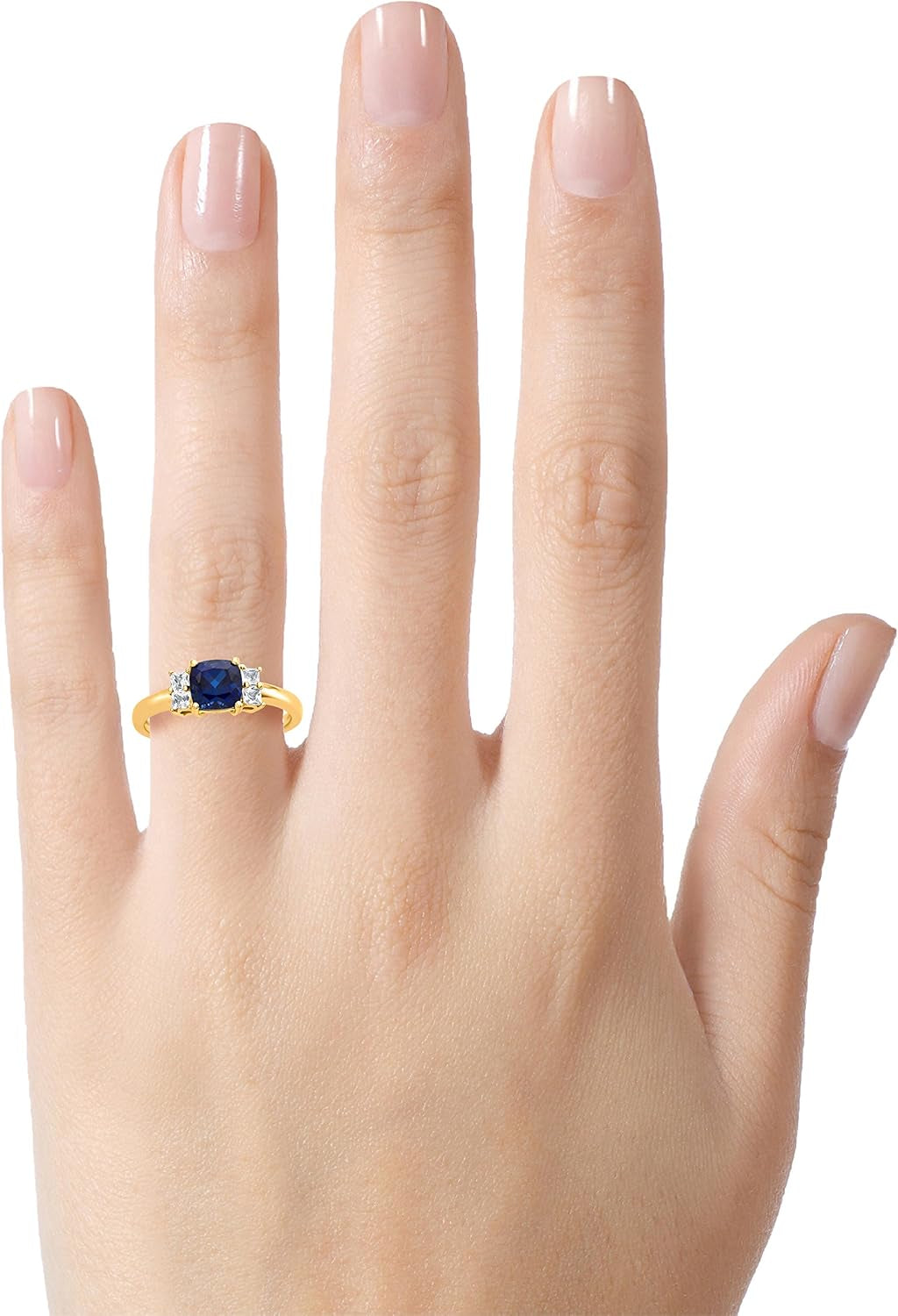 Solid 10K White, Yellow Gold or 6X6Mm Cushion-Cut Center Stone with Side White Topaz Ri - WORLD TIME VISITS