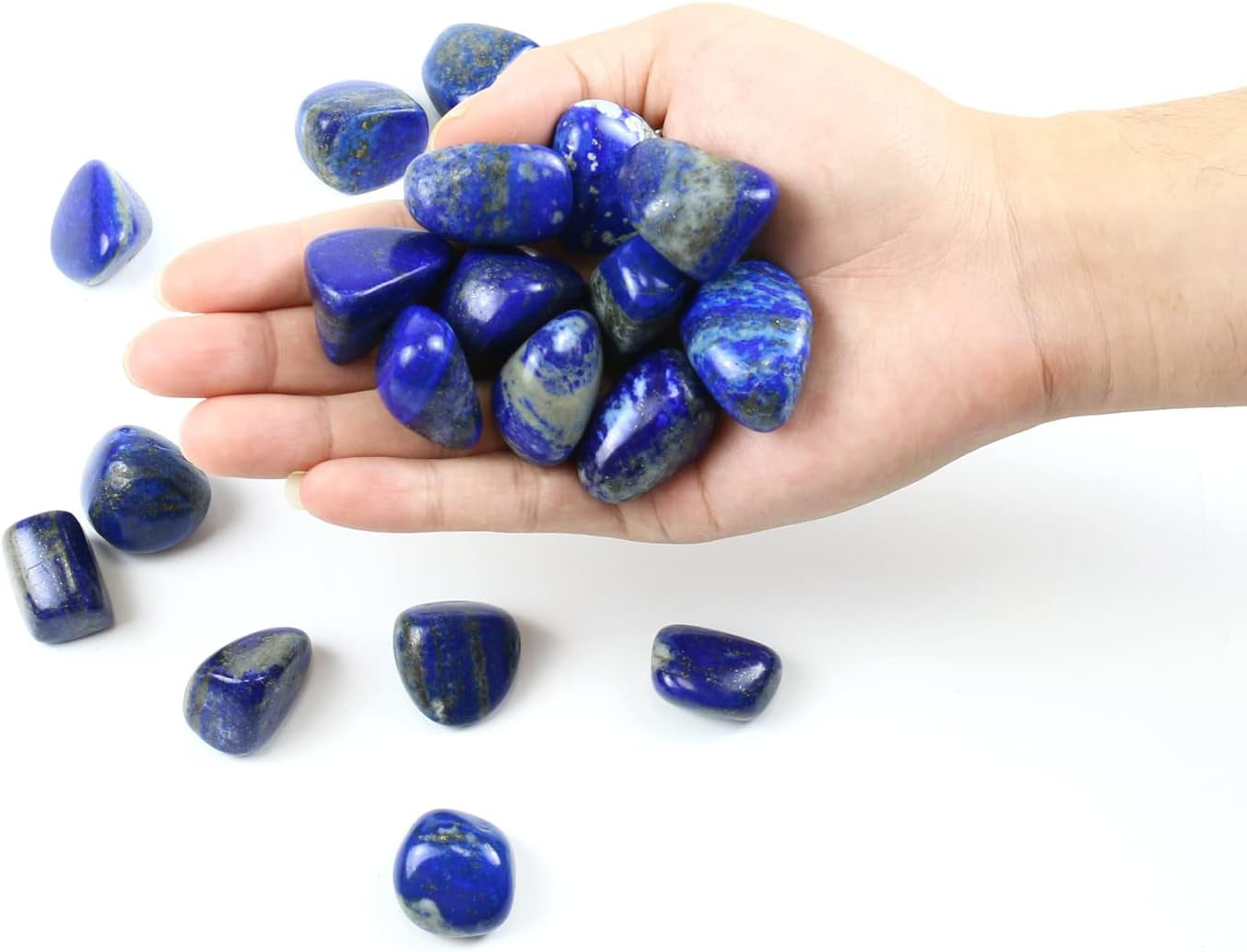 10 Packs of Brazilian Tumbled Polished Natural Lapis Lazuli Crystals, Crystals and Healing Stones Quartz Bulk for Wicca, Reiki, Healing Energy, Chakra Stones, Witchcraft Supplies(0.5Lb)