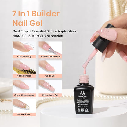 Beetles Builder Gel for Nails 12 Color Clear Nude Pink Brown Builder Gel Nail Kit 8-In-1 Gel Builder in a Bottle Nails Extension Strengthener Gel for Thin and Damaged Nails