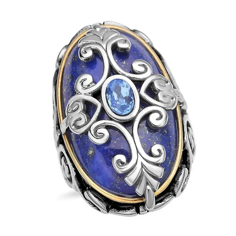 Shop LC Lapis Lazuli Cocktail Statement Ring ION Plated Yellow Gold Floral Blue Crystal Stainless Steel Gifts for Women