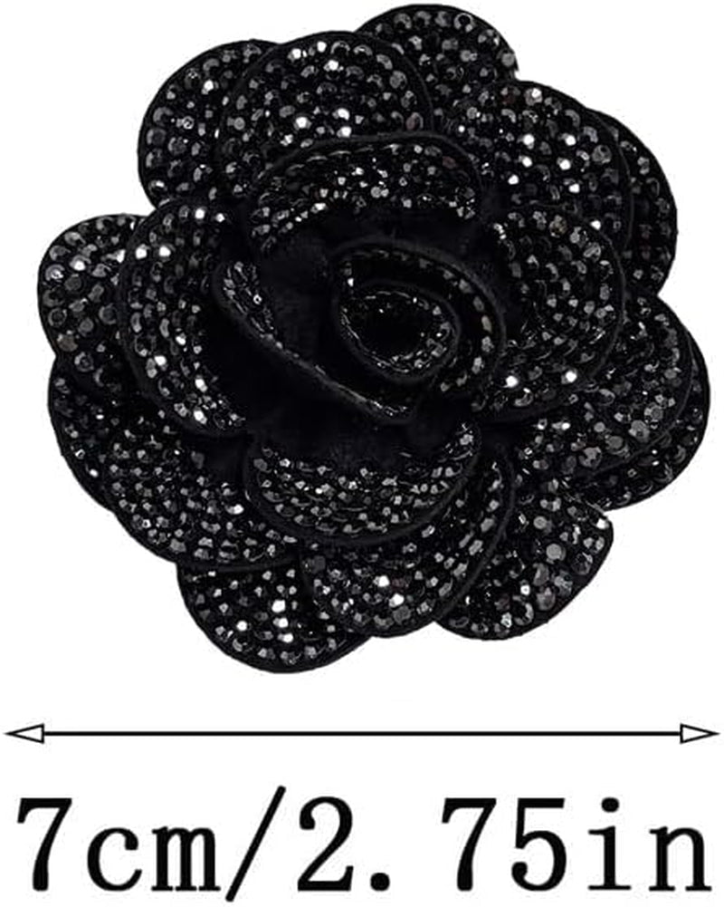 Rhinestone Rose Flower Brooch Lapel Pins for Women Her Fashion Crystal Camellia Flower Brooches Pin for Dress Accessories Jewelry Boutonniere Corsage Wedding Party Birthday Gift 70Mm