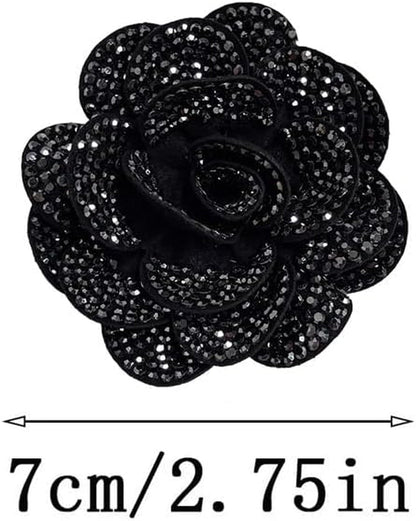 Rhinestone Rose Flower Brooch Lapel Pins for Women Her Fashion Crystal Camellia Flower Brooches Pin for Dress Accessories Jewelry Boutonniere Corsage Wedding Party Birthday Gift 70Mm