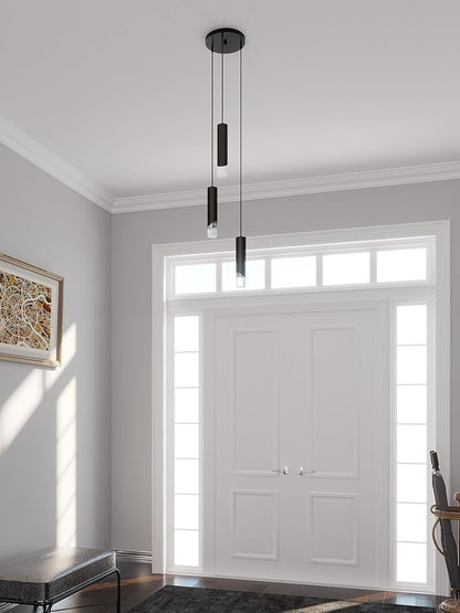 Modern Pendant Lights, 3-Lights Crystal Pendant Lighting for Kitchen Island, Dimmable Hanging Light Fixture with Adjustable Height for Kitchen, Dining Room, Bedroom (3-Lights, Black)