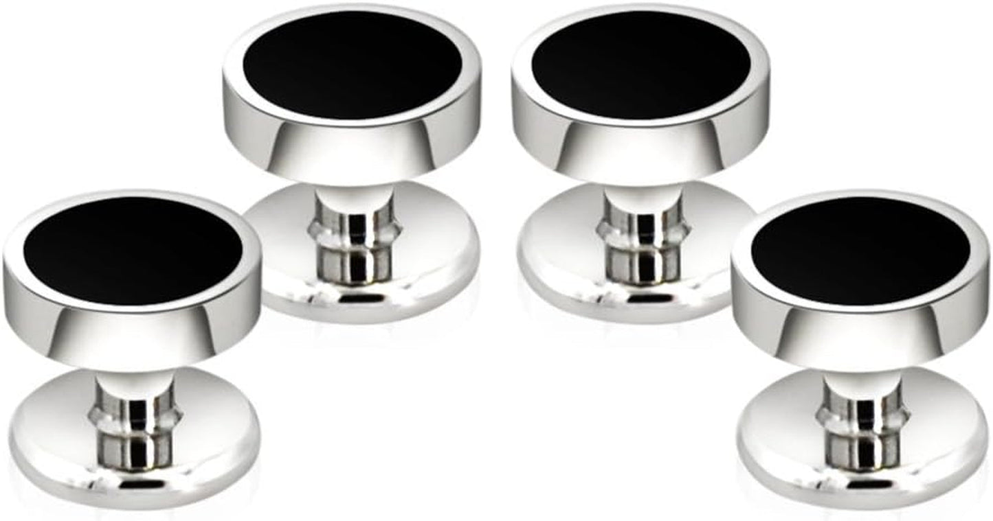 Onyx Cufflinks and Studs Set Formal Black Silver Groomsmen Groom Wedding Gift Cuff Links