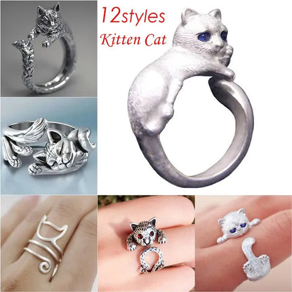 1Pcs Cute Cat Kitten Ring Animal Opening Ring Cocktail Party Women Cute Pet Adjustable Rings Anniversary Jewelry Gift