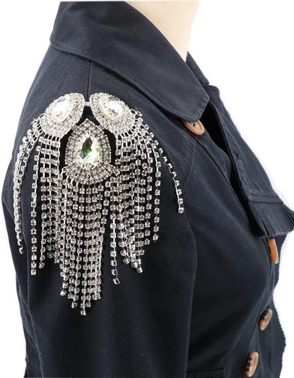 Crystal Fringe Shoulder Epaulette Rhinestones Appliques Stitch Patches for DIY Women Fashion Accessories 2Pcs/Pack