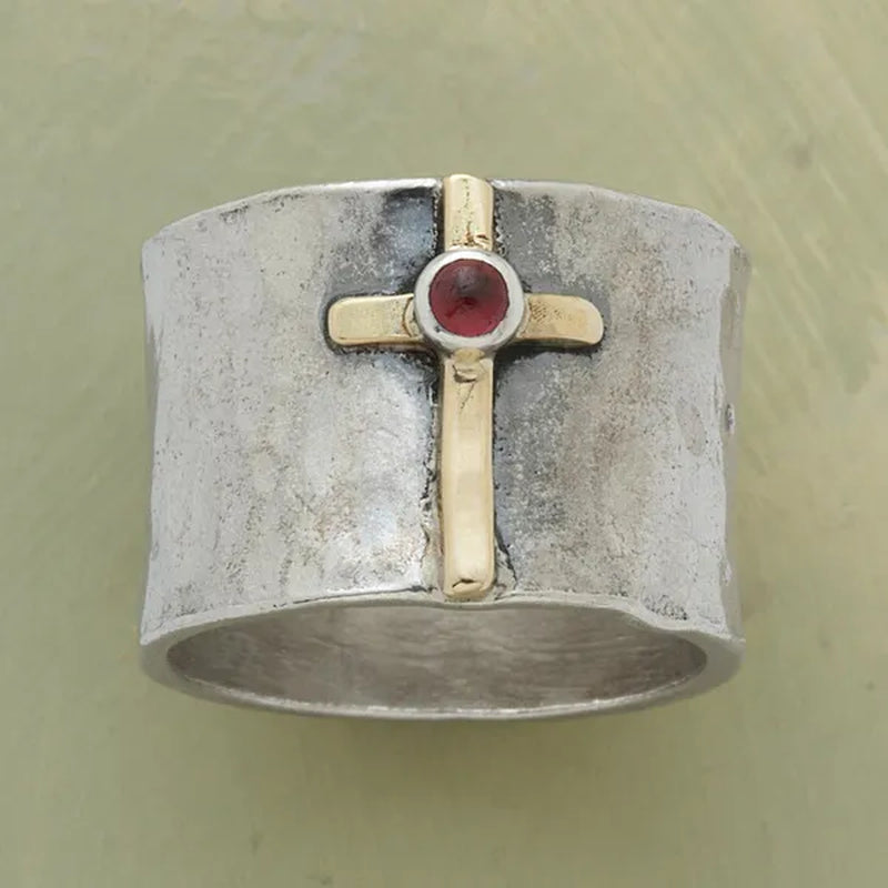 Fashion Woman Goldplated Cross Ruby Ring 925 Sterling Silver Engagement Vintage Rings Wedding Party Jewelry Size 5-11 - WORLD TIME VISITS