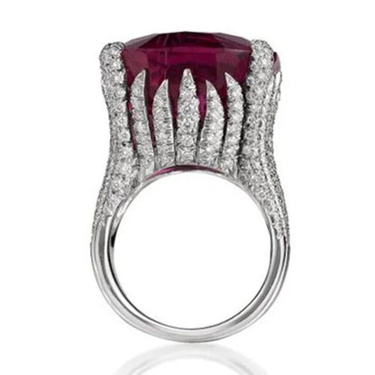 Dazzling Women Fashion 925 Sterling Silver Natural Ruby Diamond Engagement Antique Ring