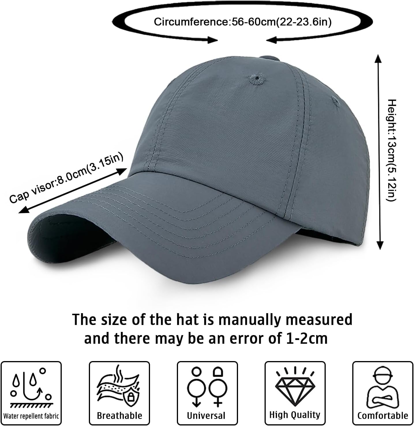 Men Quick Dry Sport Baseball Cap, Men'S Athletic Fitted Cap, Adjustable anti UV Outdoor Sun Hat