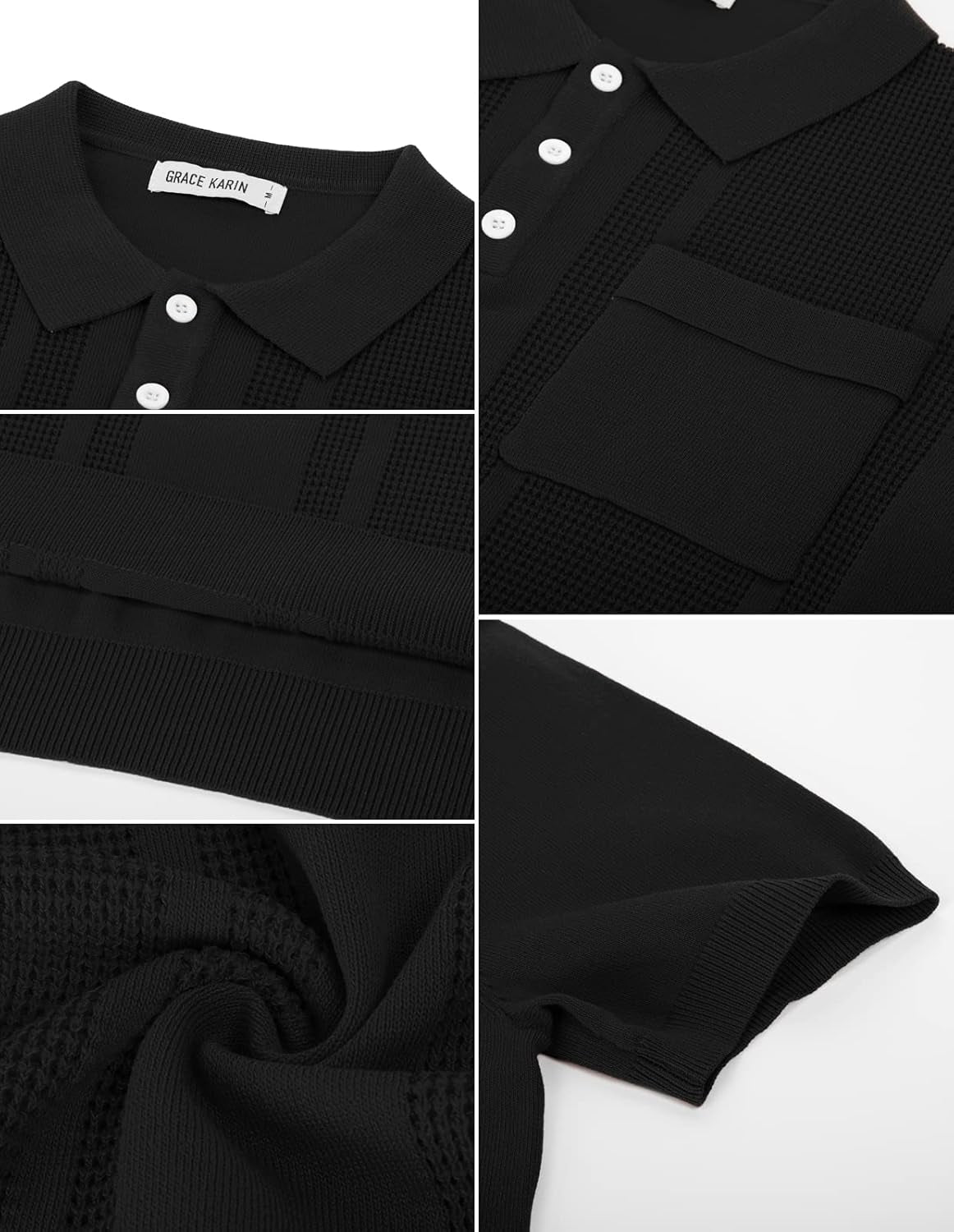 Men'S Knit Polo Shirts Short Sleeve Texture Lightweight Golf Shirts Sweater
