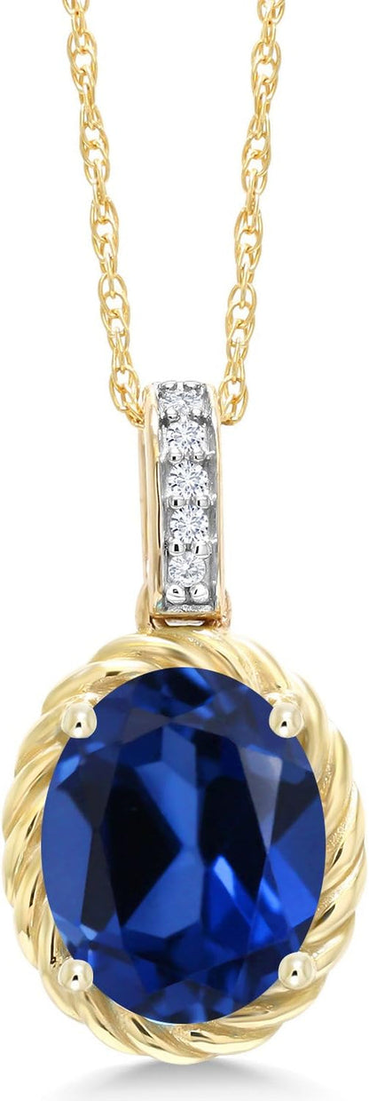 10K Yellow Gold 9X7MM Oval Gemstone Birthstone and White Diamond Pendant Necklace | Gold Necklace for Women | with 18 Inch Gold Chain - WORLD TIME VISITS