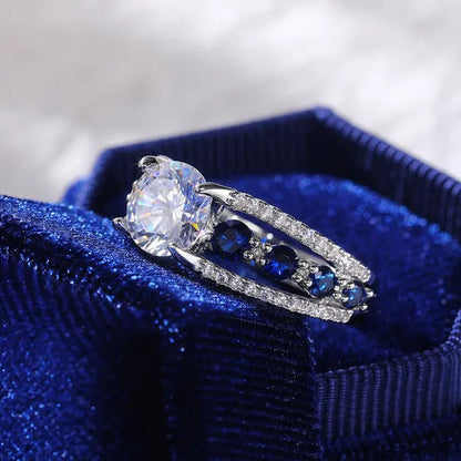 Hand Jewelry Creative Hollow Sapphire Blue Zircon Ring Women's Luxury Banquet Engagement Jewelry