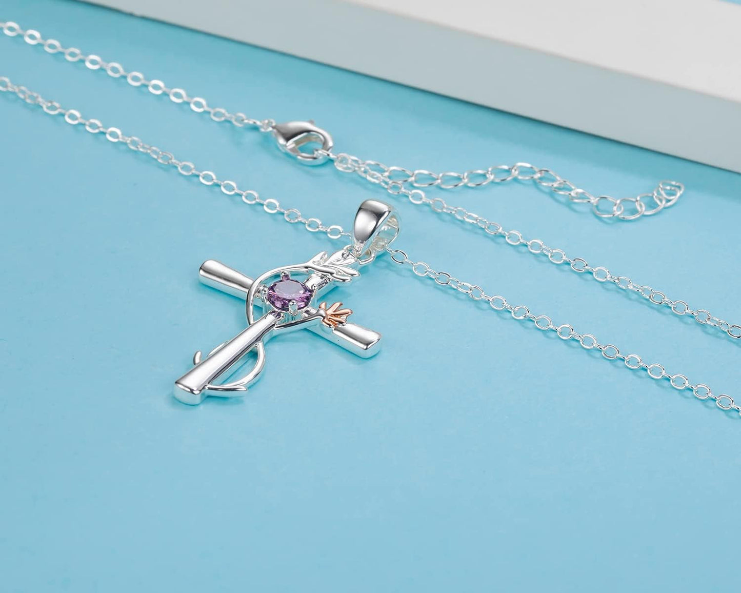 Cross Necklace for Women, Birthstone Pendant Flower Heart/Love Shape Created Gemstone, Birthday Anniversary Mothers Valentine'S Day Gifts for Her, 18 to 20 Inch - WORLD TIME VISITS