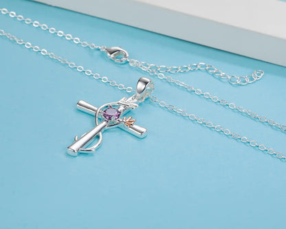 Cross Necklace for Women, Birthstone Pendant Flower Heart/Love Shape Created Gemstone, Birthday Anniversary Mothers Valentine'S Day Gifts for Her, 18 to 20 Inch - WORLD TIME VISITS