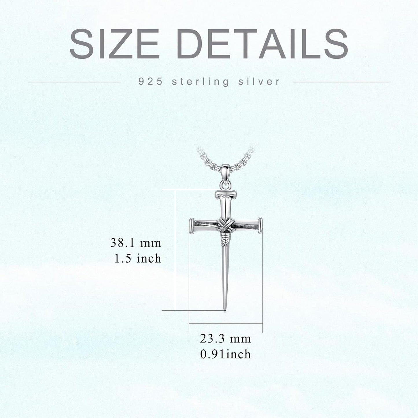 Three Nail Cross Necklace 925 Sterling Silver 3 Nail Cross Pendant Christian Jewelry Gifts for Men 22+2"