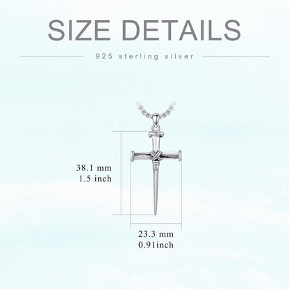 Three Nail Cross Necklace 925 Sterling Silver 3 Nail Cross Pendant Christian Jewelry Gifts for Men 22+2"