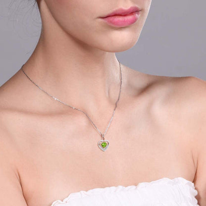 10K White and Rose Gold 5MM Peridot and Diamond Heart Shape Pendant Necklace for Women (0.50 Cttw, Gemstone Birthstone, with 18 Inch Chain)
