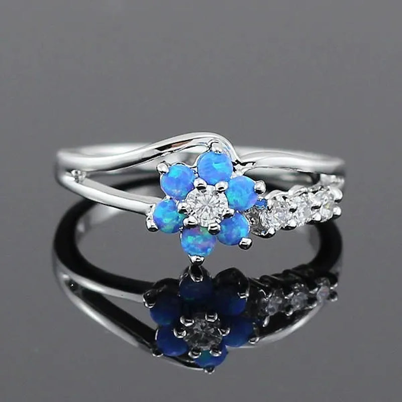 Delysia King Exquisite round cut white fire Australian gemstone flower ladies opal ring diamond jewelry birthday gift bridal engagement party ring size 6-10