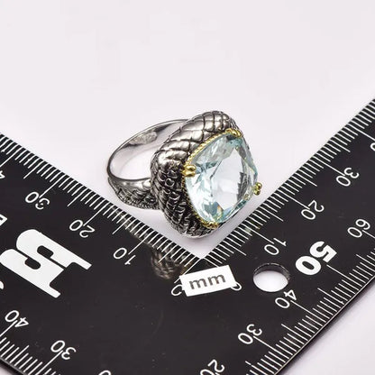 Aquamarine 925 Sterling Silver Fashion Jewelry Wedding Ring for Women Size 6 7 8 9 10 11 F1516