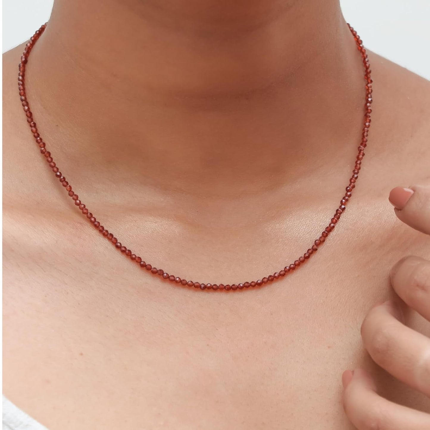 Gempires Pink Tourmaline Beaded Necklace Pink Crystal Gemstone Jewelry Hypoallergenic 18 Inch Silver Plated Handmade October Birthstone Necklace for Women